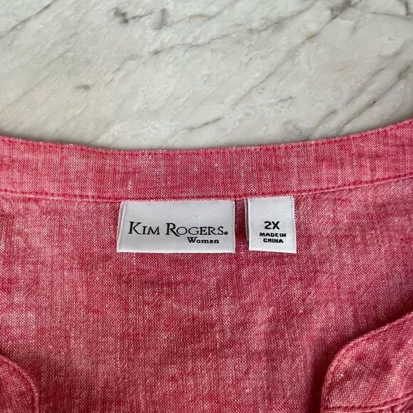 Kim Rodgers pleated front pink linen blend blouse roll tab sleeves size 2X - Picture 4 of 7